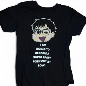 Crunchyroll Yuri on Ice "Tasty Pork Cutlet Bowl" Black Graphic Tee (L)